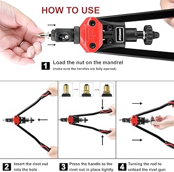 AOBEN 16" Rivet Nut Tool, Professional Hand Rivet Nut Setter Kit with 12 Interchangeable Metric SAE Mandrels, 145Pcs Rivnuts and Rugged Carrying Case