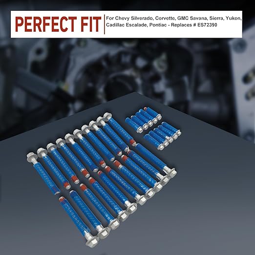 Cylinder Head Bolt Set for Chevy Silverado, Corvette, GMC Savana, Sierra, Yukon, Cadillac Escalade, Buick, Pontiac Replaces ES72220 ES72390
