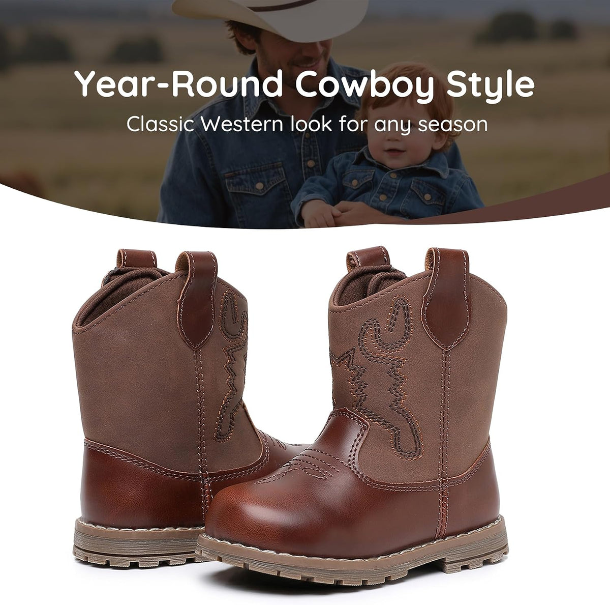 Apakowa Baby & Toddler Cowboy Boots for Boys Girls Infant Baby Cowboy Cowgirl Western Boots Round Toe All Seasons 6-36 Months (Infant/Toddler)