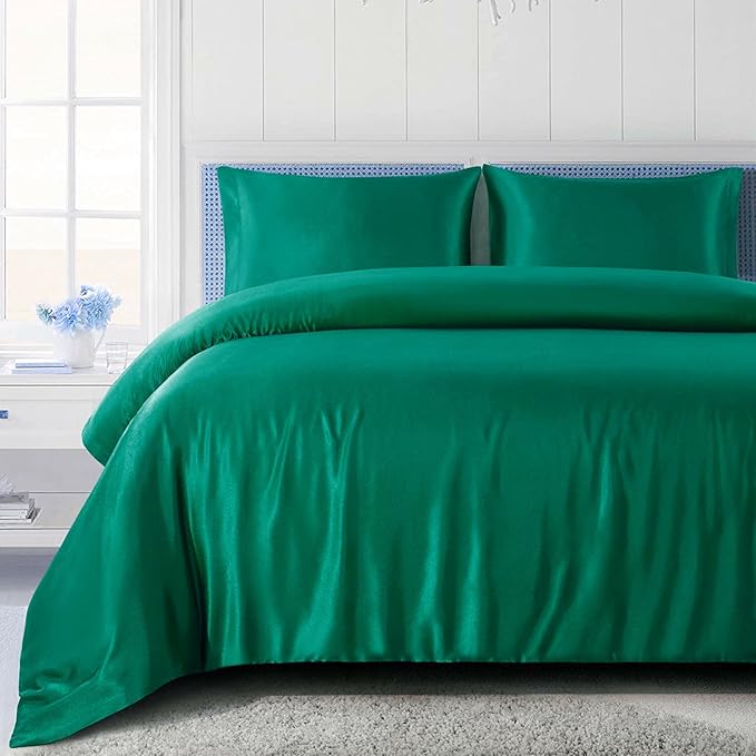 4 Pcs Silk Satin Sheet Set Luxury Bedding Sets -, 1 Fitted Sheet, 1 Flat Sheet and 2 Pillow Shams.(Teal,Twin)
