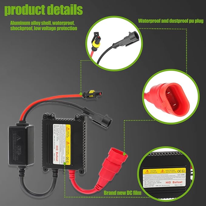 DC 12V 55W Ultrathin HID Ballast DC Xenon Lamp Ballast Automotive Headlight Stabilizer Suitable for H1 H3 H4 H7 H11 H13 9005 9006 9007 5202 880(Pack of 2pcs)