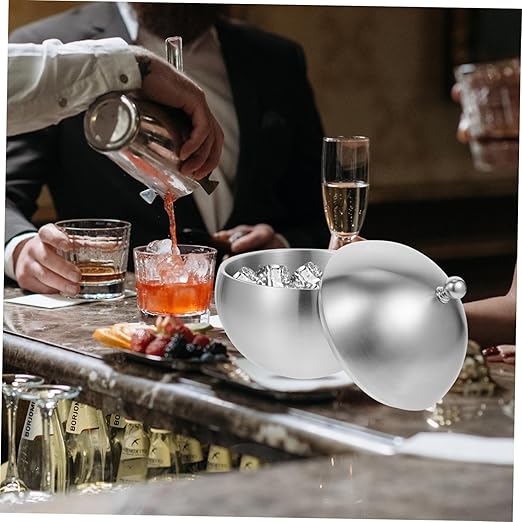 Spherical Ice Bucket Stainless Steel Ice Bucket Ice Storage Bucket Ice Bucket with Lid Bar Ice Container Large Capacity Ice Container Ice Cube Container Wine Ice Bucket Bar Supply