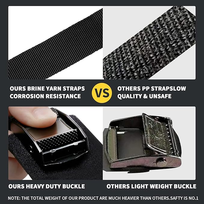 Tie Down Straps with Cam Buckle, Lock Hook Padded Lashing Strap 2765 Lbs Break Strength for Cargo, Motorcycle, Truck, Boat, Dirt Bike, Mattress, Cooler Kit(1" x 12')