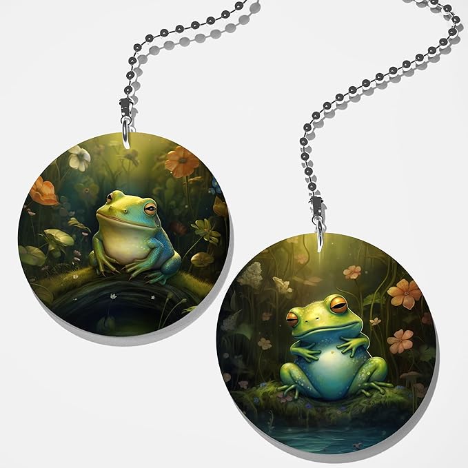 Set of 2 Coordinating Happy Little Dark Forest Frog FanLight Pull SetFrog Fan Pull