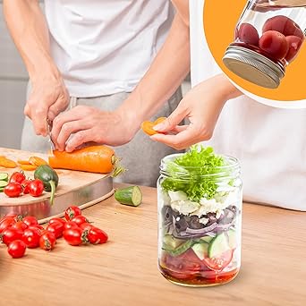 6 Pack 16 Ounce Clear Plastic Mason Jars Containers With Screw Sealing Metal Tinplate Lids,Refillable Empty PET Plastic Slime Candy Storage Jars Containers for Home Kitchen Art Craft