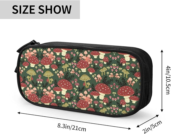 Bright Mushrooms Art Print Pencil Cases Pen Box Stationery Makeup Bag, Desk Organizer For College Adults Women Men