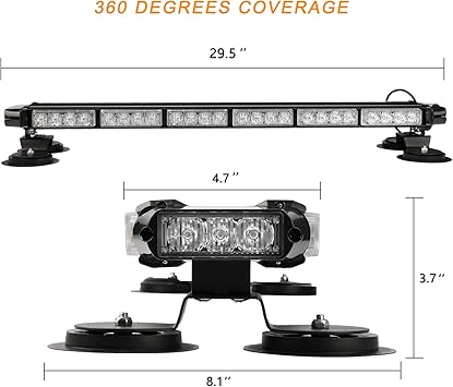 ASPL 29.5" 54 LED Strobe Light Bar Double Side Flashing High Intensity Emergency Warning Flash Strobe Light with Magnetic Base for Safety Construction Vehicles Tow Trucks Pickup (AmberWhite)
