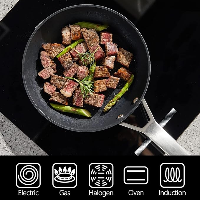 MSMK Non Stick Pans Set 7-Piece, 8, 10, 12 Inch Frying Pans and 12 Inch Induction Wok with Tempered Glass Lids, PRO Heat Distribution, Stay-Cool Handles, Oven Safe 700F, Compatible with All Cooktops