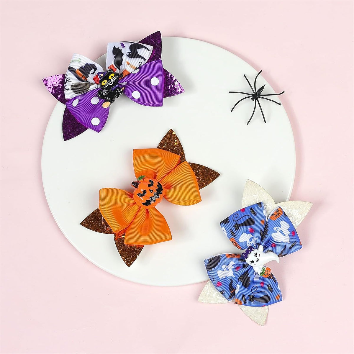 Spooktacular Halloween Hair Accessories For Girls Pumpkin Cat Bow Clips 2pc Womens Hair Barrettes Large (A, One Size)