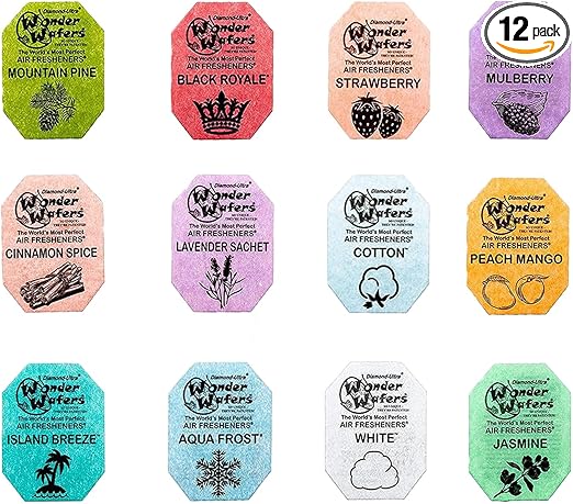 Wonder Wafers Car Air Freshener Wafers Variety Pack of 12 - Individually Wrapped Car Air Fresheners - 12 Scents Car Fresheners (12 Pack 12 Scents)