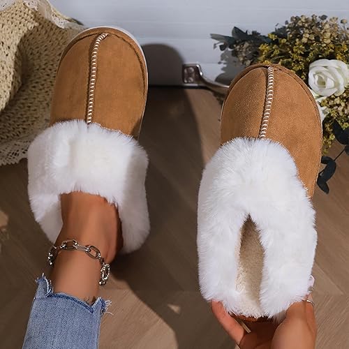Afellicy Women's Fuzzy Memory Foam Slippers Fall Winter House Shoes Indoor and Outdoor Fur Lining Slip on Bedroom Shoes