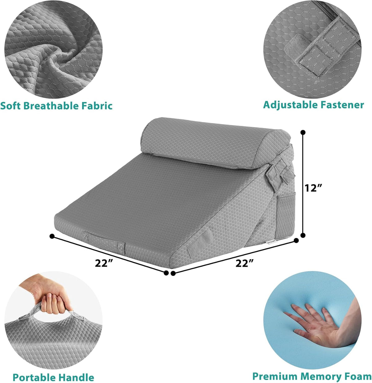 3Pcs Orthopedic Bed Wedge Pillow Set, Foam Wedge Pillow Post Surgery for Back, Leg and Knee Support, Adjustable 9&12 Inch Folding Triangle Pillow for Sleeping, Acid Reflux, Snoring, Gray