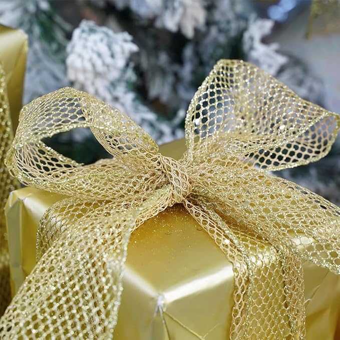 Sequin Mesh Wired Christmas Easter Glitter Sparkling Ribbon.Solid Spring Fabric Ribbon for Gift Wrapping Floral Bouquets Crafts Birthday Party Decor,2.5 x 10 Yards