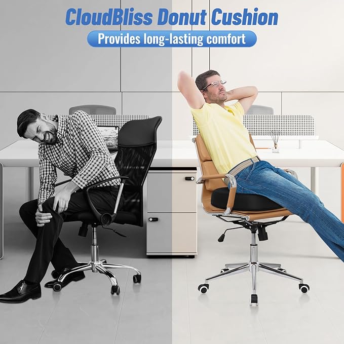 Donut Pillow Seat Cushion Chair Pad for Tailbone Pain Relief and Hemorrhoids, Memory Foam Seat Chair Cushion for Postpartum Pregnancy, Seat Cushions for Men and Women for Home Office, (Black)