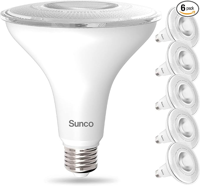Sunco 6 Pack Flood Lights Outdoor Bulbs, PAR38 LED Flood Home Patio Driveway Light, Waterproof, 3000K Warm White,1050 Lumens, 100W Equivalent 13W, Dimmable, Wet-Rated, E26 Base UL
