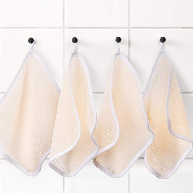 Tattoo 5 Face & Body Exfoliating Cloths, Bath Towel Fabric, Scrub, Massage, Bath Cloth for Women & Men, 10.63 x 9.05 inches (beige edge)