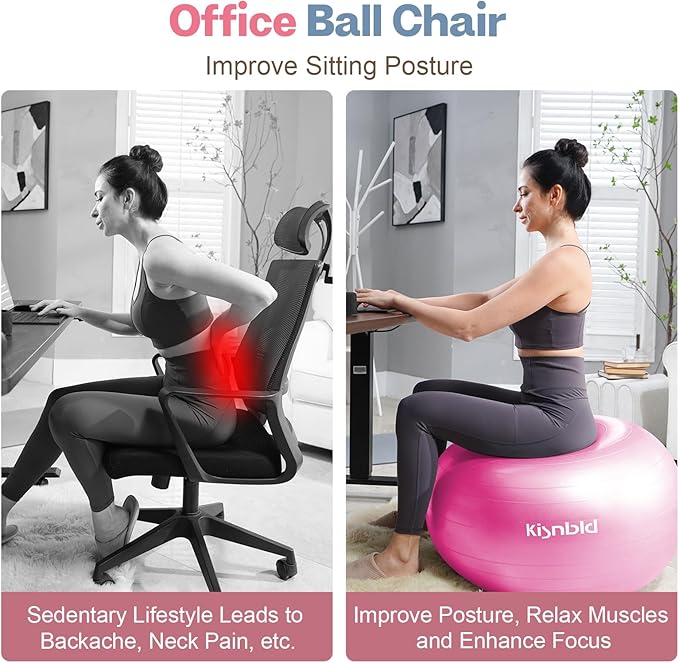 Exercise Ball, Extra Thick Yoga Ball for Workout Pregnancy Stability, 4 Sizes Anti-Burst Balance Ball with Foot Pump - Heavy Duty Fitness Ball Chair for Office, Home Gym
