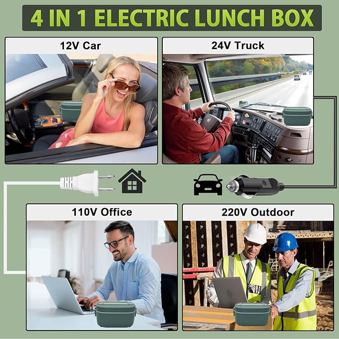 120W Electric Lunch Box Food Heater, 1.8L 5 IN 1 12V/24V/110V/220V/230V Heated Lunch Boxes For Adults/Work/Car/Truck/Home, Dual-Lid Portable Food Warmer Lunch Box With 0.45L Compartment