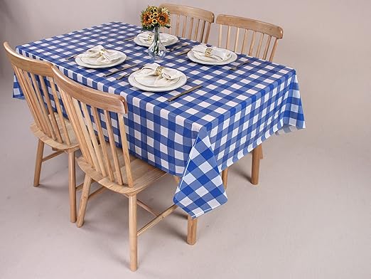 Kesfey 3 Packs White and Blue Gingham Table Cloths 54 x 108 Inches Disposable Plastic Checkered Tablecloths Waterproof Rectangle Picnic Party Tablecovers for Birthday Party Dining Table Kitchens