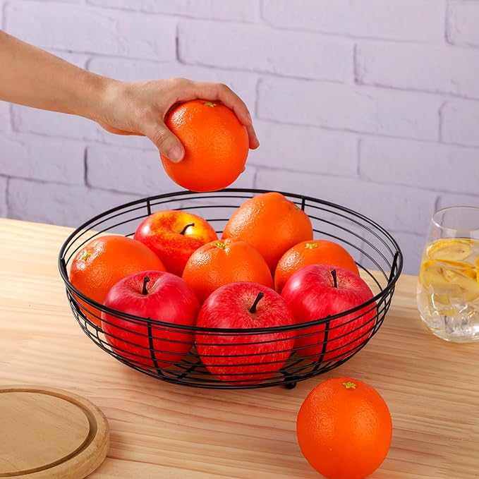 IBWell® Black Fruit Bowl for Kichen Countertop, Round Wire Fruits Breads Vegetables Snacks Canddy Basket - 11.5"x3.4"(DxH)