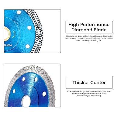 Diamond Tile Blade,1.2mm Super Thin Diamond Porcelain Saw Blade Cutting Disc Wheel Diamond Porcelain Cutting Blade for Cutting Porcelain Tiles Marbles (Blue 115 * 22.23mm)