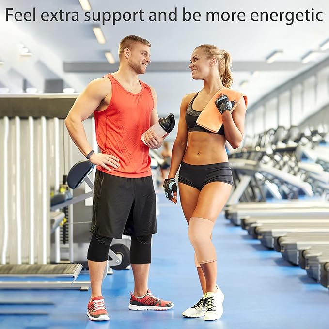 2 Pair Knee Brace Compression Sleeves Knee Support Brace for Meniscus Tear, Lightweight Knee Sleeve for Arthritis Pain Relief, Knee Support for Men and Women for Running, Weight Lifting (Black, Beige)