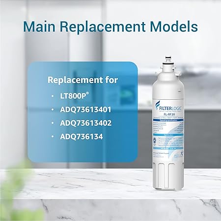 Filterlogic ADQ73613401 Refrigerator Water Filter, Replacement for LG LT800P, LT800PC, ADQ736134, ADQ73613402, LSXS26326S, LSXS26366S, LMXS30776S, LSXS26366D, LMXC23746S, 46-9490, 469490, Pack of 2