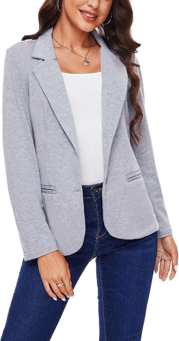 MINTLIMIT Women Long Sleeve Blazer Button Front Work Casual Office Lapel Suit Jacket Lightweight Knit Blazers with Pockets
