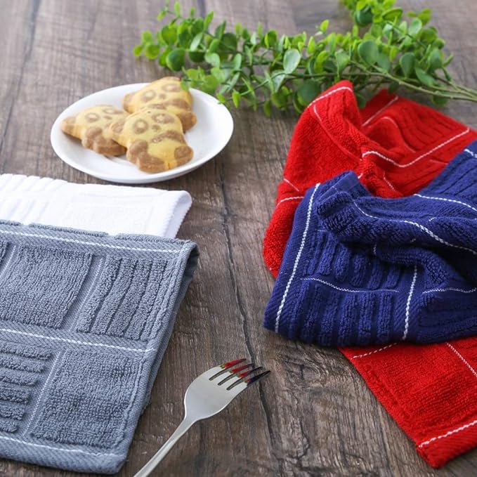 Glynniss Kitchen Dish Cloths for Washing Dishes, Cotton Dish Rags for Drying Cleaning, Pack of 8 Dishcloths (Navy Blue, 12x12 inches)