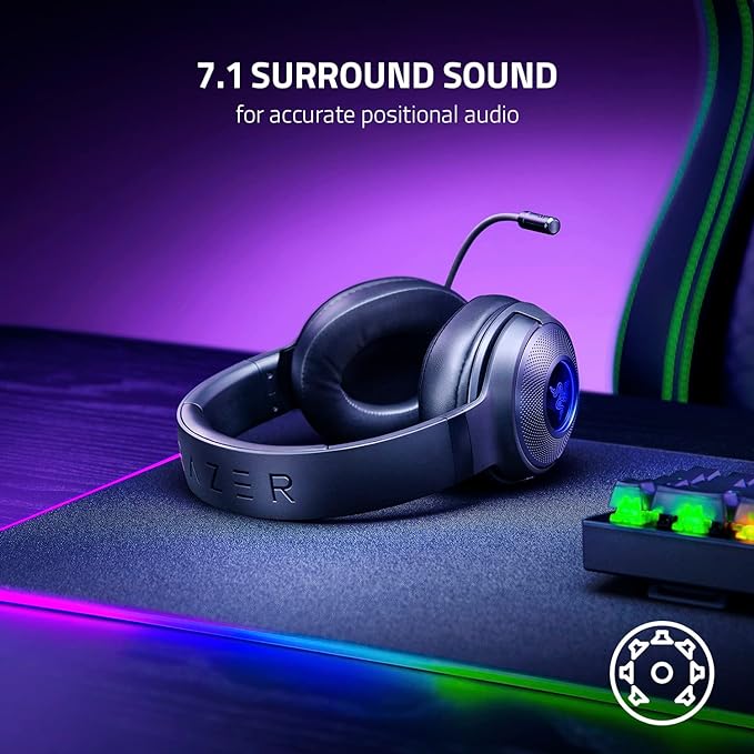 Razer Kraken V3 X Wired USB Gaming Headset: Lightweight Build - Triforce 40mm Drivers - HyperClear Cardioid Mic - 7.1 Surround Sound - Chroma RGB Lighting - Black