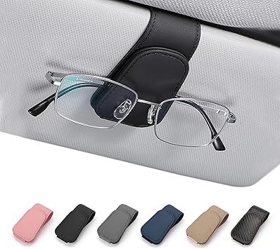 Sunglass Holder for Car Visor, Magnetic Leather Glasses Eyeglass Hanger Clip, ehicle Visor Accessories Glasses Protective Eyeglasses Mount with Hidden Magnetic Closure Fit Universal Car