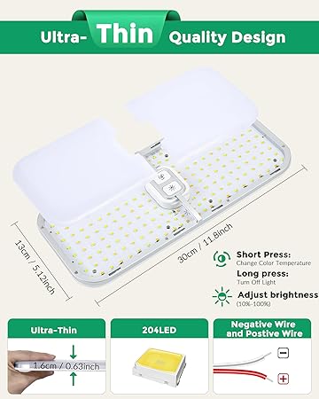 204LED RV Ceiling Dome Light Fixture, 1800LM Super Thin RV Lights Interior, 3 Colors Dimmable 12V-80 Volts LED Lights for RVCamperCar InteriorBoatVanTrailer(3000-6000K), 1 Pack