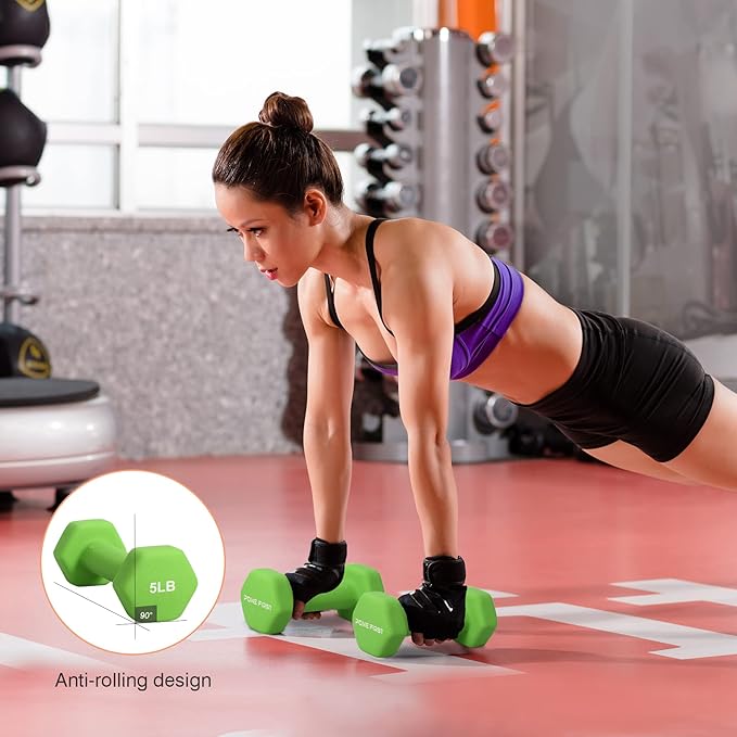 Dumbbell Hand Weight Pairs ‚ Neoprene Dumbbell Exercise & Fitness For Home Gym Equipment and Adjustable Dumbbell Sets‚ Non-Slip, Color Coded Hex Shaped Free Weights.