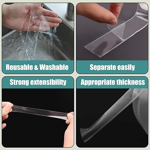 Nano Adhesive Tape, 9.84ft Long and 1.18inch Wide, Multi-Use with Premium Grip, Water-Washable for Home and Car Decoration
