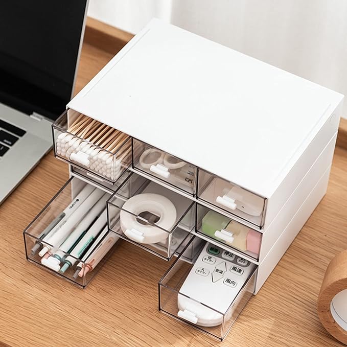 Desk Organizer-Stackable Storage Drawers, Desk Drawer Organizer Perfect For Collection Small ItemCosmetic Office Supplies - 2 drawers (White)