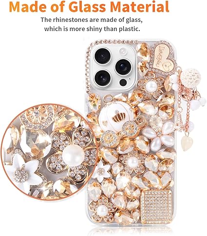 for iPhone 15 Pro Max Bling Glitter Case, Luxury Shiny Diamond Crystal Rhinestone Champagne Pumpkin Car Handmade Clear Protective Case Cover for iPhone 15 Pro Max