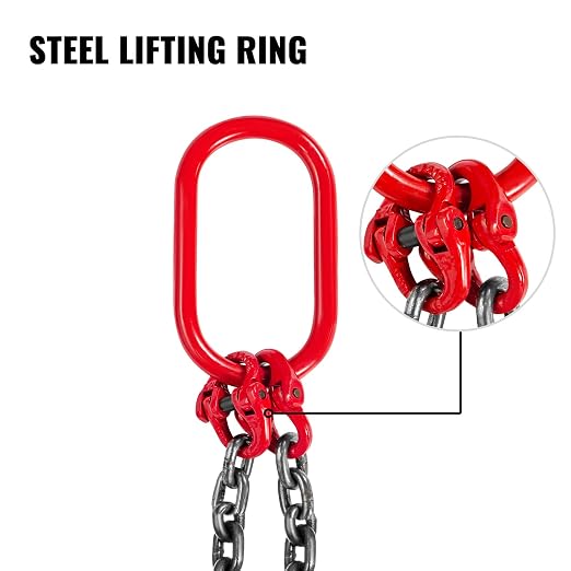 VEVOR Chain Sling, 3/8-inch x 5-ft Double-Leg Lifting Chains with Grab Hooks, 4-ton Capacity Lifting Slings, G80 Alloy Steel Double-Leg Slings