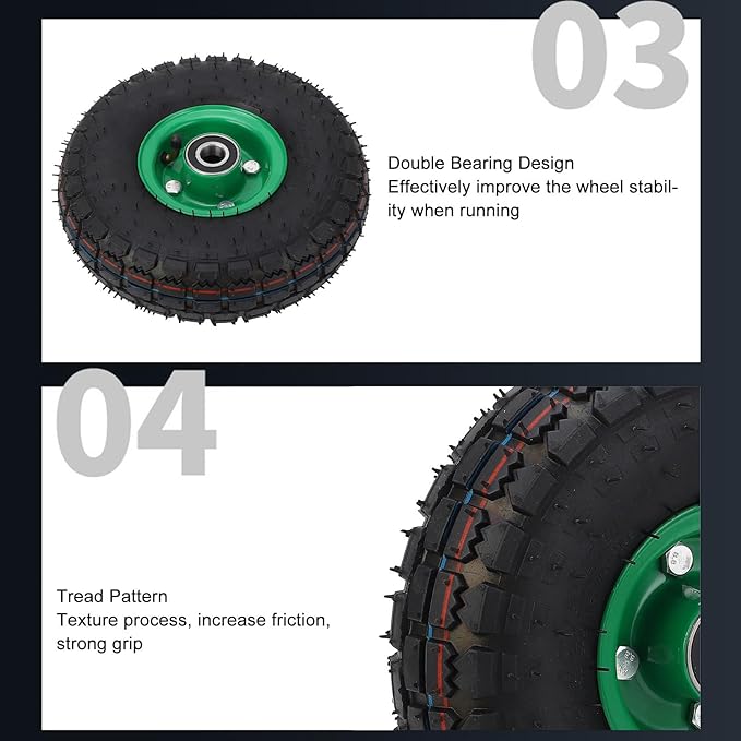 10" Solid Tires, 4.103.504 Solid Rubber Tire Wheels, 250KG Load Bearing, Double Sealed Bearings, for Hand Truck Garden Wagon Cart, Trolley, Dolly Lawn Mover Go Kart Replacement