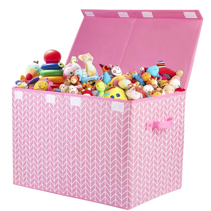 Large toy storage box for girls and boys, sturdy toy organizer box with lid for living room, nursery, closet, bedroom, playroom, 25 x 13 x 16