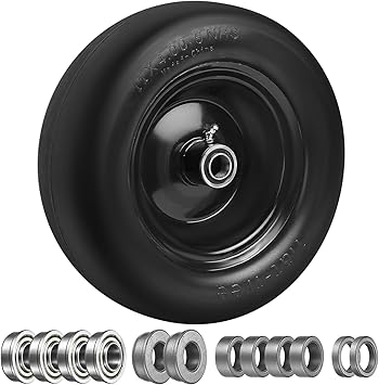 11x4.00-5 Flat Free Solid Tire and Wheel Replacement with 34" or 58" 12" Bushings, 3.4"-5.6" Centered Hub,Smooth Tread Tire for Zero Turn Mowers