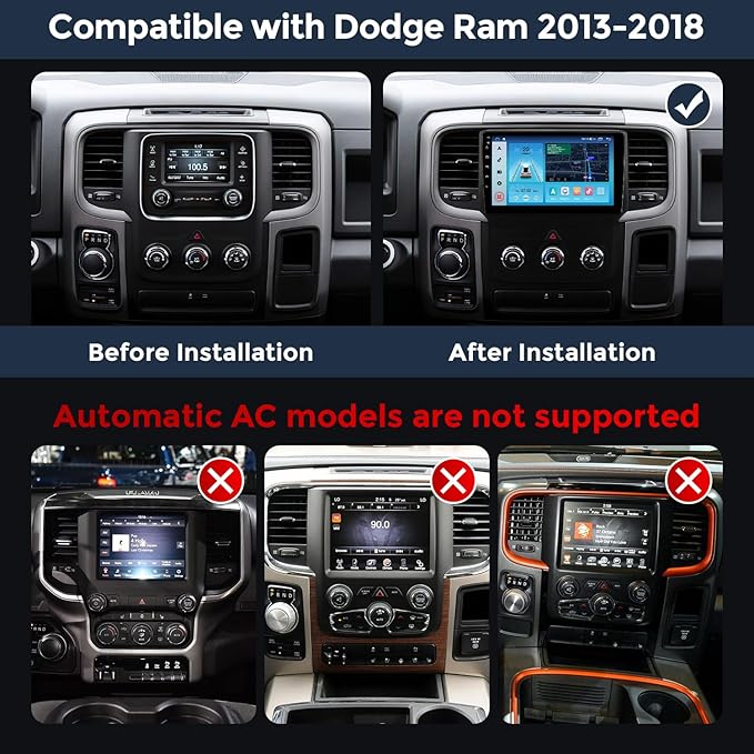 FELLOSTAR for Dodge RAM 1500 2500 3500 2013-2018 Radio Upgrade with Carplay & Android Auto 4-Core 2G RAM + 32G ROM Car Stereo 9-Inches IPS Touch Screen Head Unit with GPS Navigation