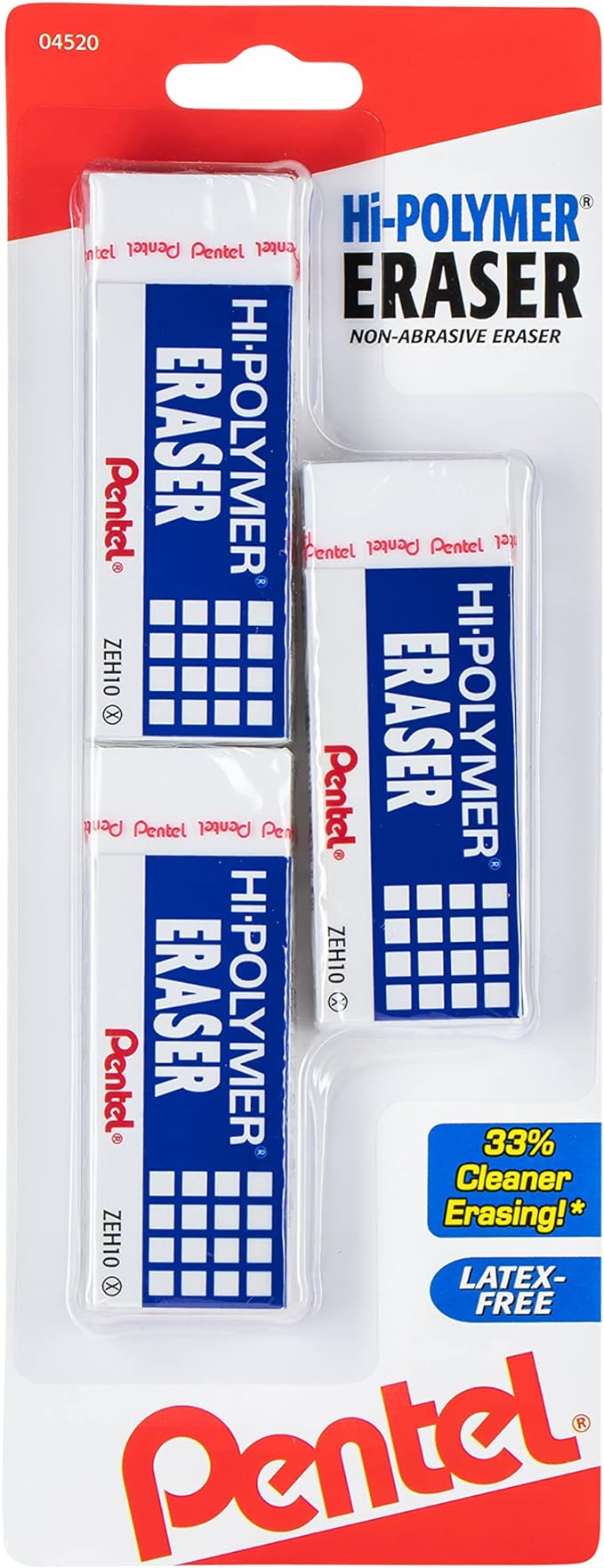 Pentel ZEH10BP3K6 Hi-Polymer Block Eraser, White