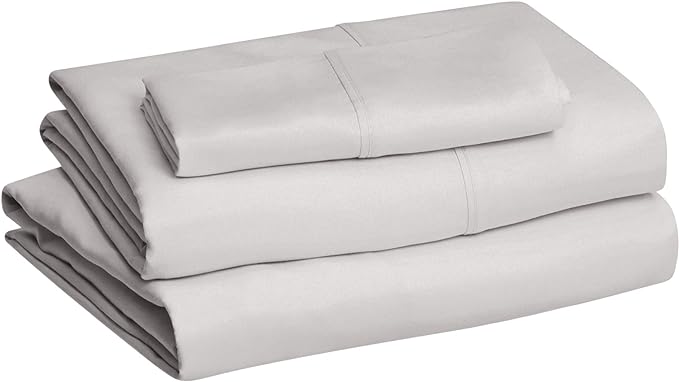 Basics Lightweight Super Soft Easy Care Microfiber 3 Piece Bedsheets Set with 14-Inch Deep Pockets, Twin, Light Gray, Solid