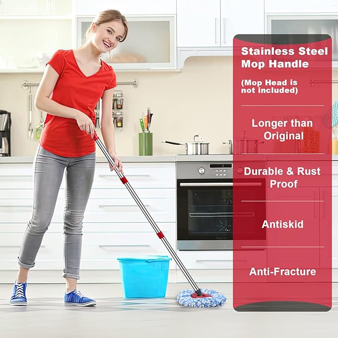 Spin Mop Replacement Handle - 4 Section Mop or Broom HandleStick Compatible with O Cedar Spin Mop Refills and Brooms, 30" to 59", American Threaded Joint End (Mop Head Not Included)