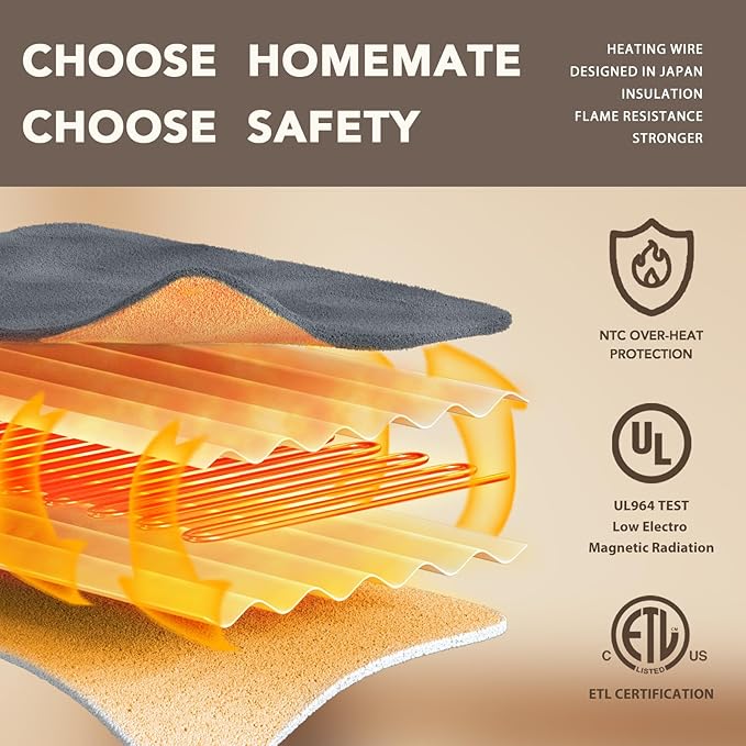 Homemate Heated Blanket Electric Throw - 50"x60" Heating Blanket Throw 12468 Hours Auto-off 10 Heat Level Heat Blanket Over-heat Protection Flannel Sherpa Heater Blanket Electric ETL Certification