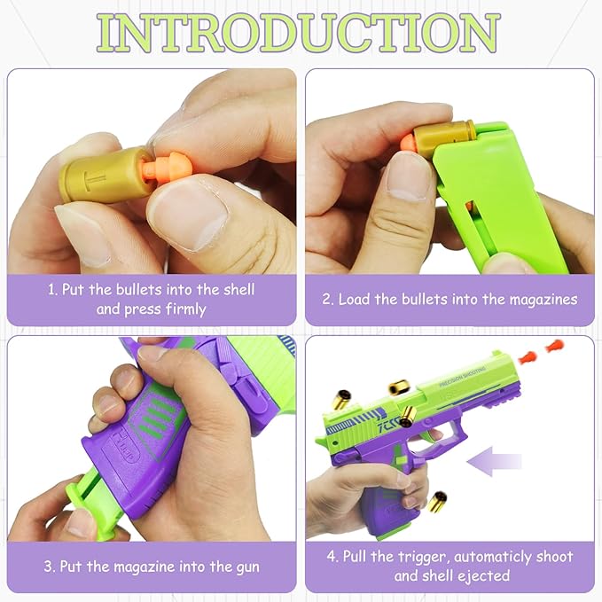 Automatic Shell Ejection Toy Gun with Soft Bullet- Automatic Reloading Rebound Toy Gun Pistols for Shooting Game Educational Toys Gifts for Kids Boys Girls (USP-Green)