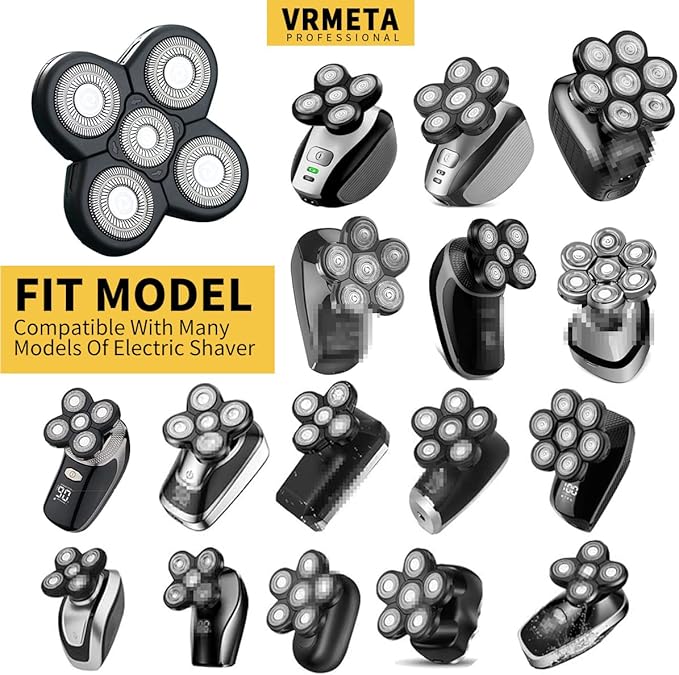 Men's Electric Shaver Replacement Heads 5D Sharp Stainless Steel Head Shaver Replacement Heads Floating Shaver Blades for Electric Rotary Shaver (5 heads (Black)