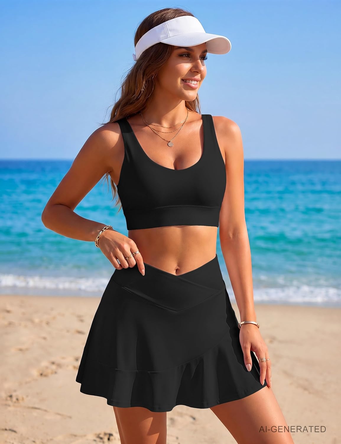 JP Women's High Waisted Swim Skirt Tummy Control Bathing Suit Bottoms with Built-in Briefs Ruffle Swim Skort.