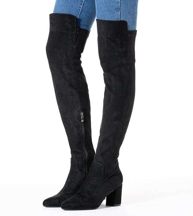 N.N.G Women Over the Knee Boots Thigh High Suede Black Block Low 2 Inch Heel Chunky Above Knee Winter Pointed toe