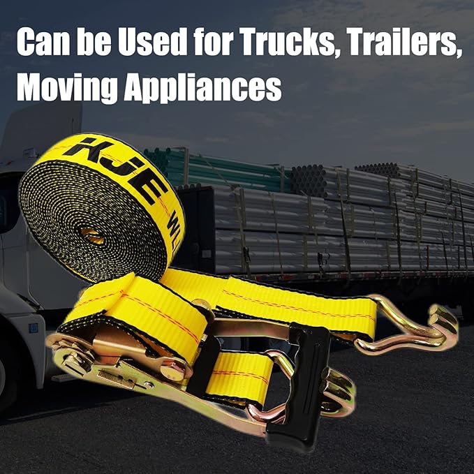 KJE 4 Pack Ratchet Straps Heavy Duty,2" x 27' Ratchet Strap 3,333 Lbs Working Load Limit,Tie Down Ratcheting with J-Hook, Cargo Straps for Truck,Trailer,Moving Appliances
